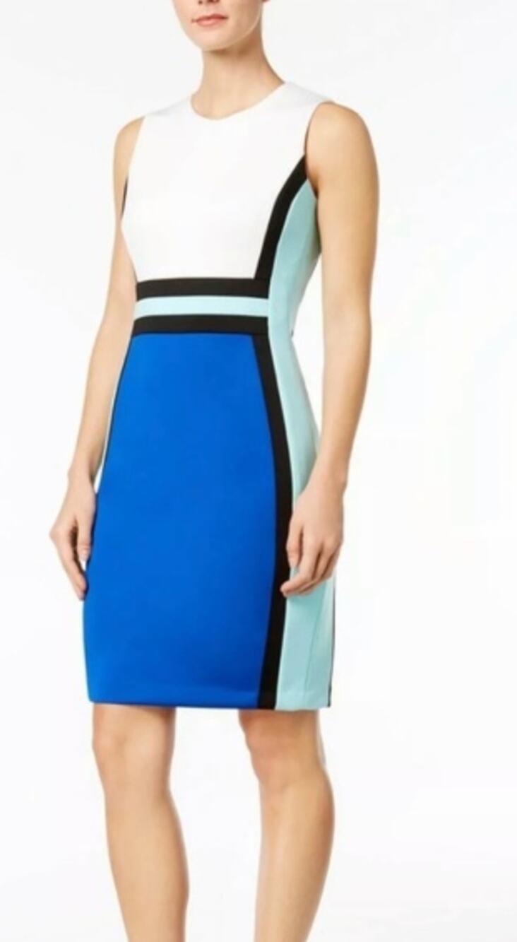 6066) Calvin Klein Women 8 Colorblock Sleeveless Office Cocktail Dress